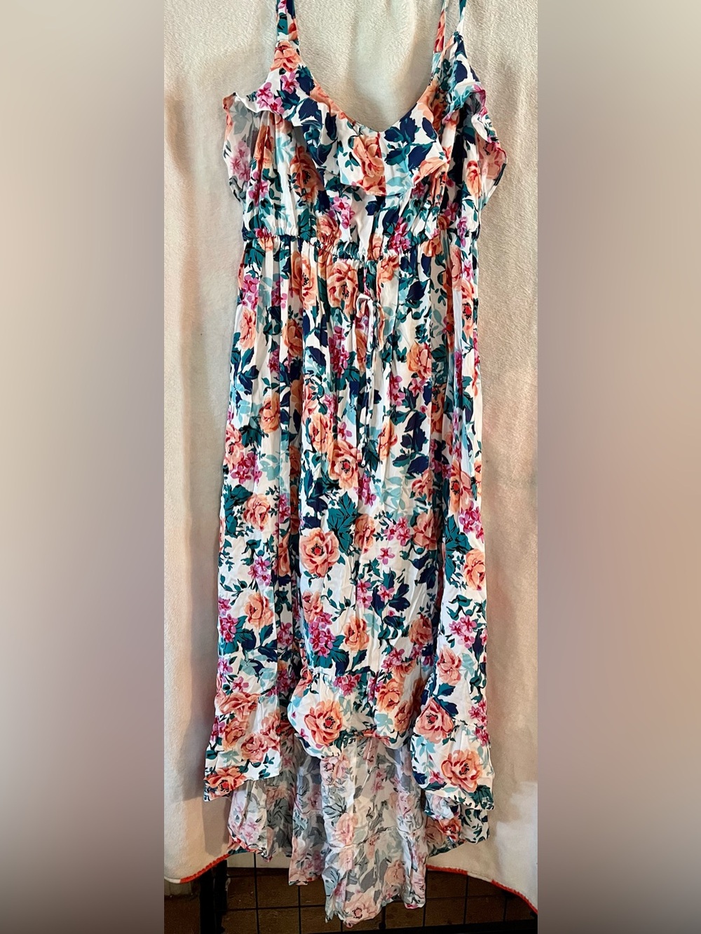 torrid White Floral Tank Dress with Pink & Teal Blooms
